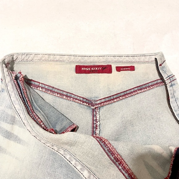 Miss Sixty Y2K Dionne Flared Light Blue Jeans Size 24 red stitching zipper - Picture 9 of 12